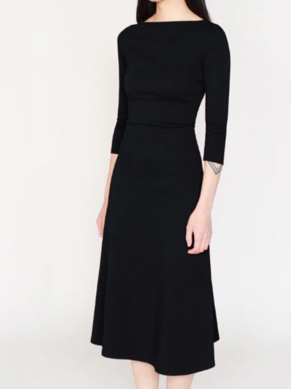 Cobalt Street BCI Cotton 3/4 Sleeve Boatneck Flared Midi Dress Black L